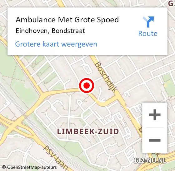 Locatie op kaart van de 112 melding: Ambulance Met Grote Spoed Naar Eindhoven, Bondstraat op 14 mei 2017 11:47