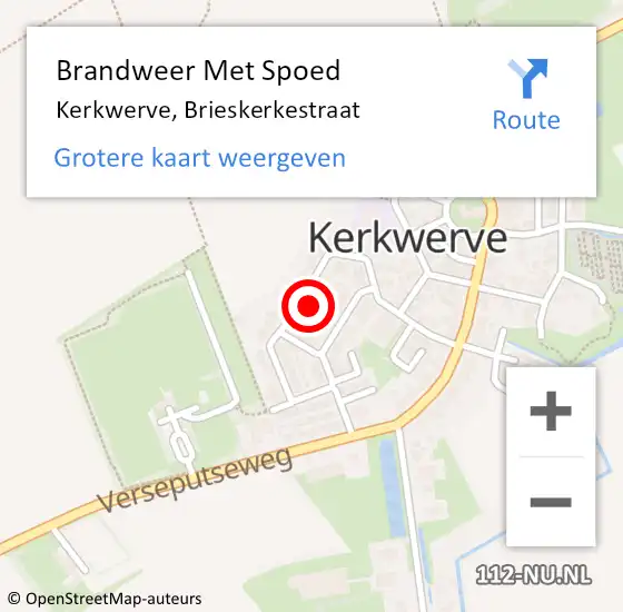 Locatie op kaart van de 112 melding: Brandweer Met Spoed Naar Kerkwerve, Brieskerkestraat op 14 mei 2017 12:16