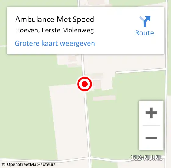 Locatie op kaart van de 112 melding: Ambulance Met Spoed Naar Hoeven, Eerste Molenweg op 14 mei 2017 12:24