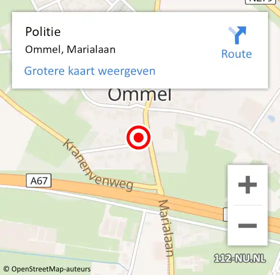 Locatie op kaart van de 112 melding: Politie Ommel, Marialaan op 14 mei 2017 13:10