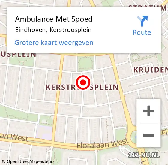 Locatie op kaart van de 112 melding: Ambulance Met Spoed Naar Eindhoven, Kerstrooslaan op 14 mei 2017 14:56