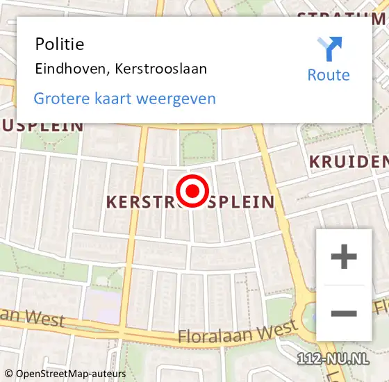 Locatie op kaart van de 112 melding: Politie Eindhoven, Kerstrooslaan op 14 mei 2017 15:00