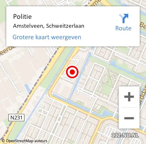 Locatie op kaart van de 112 melding: Politie Amstelveen, Schweitzerlaan op 14 mei 2017 15:15