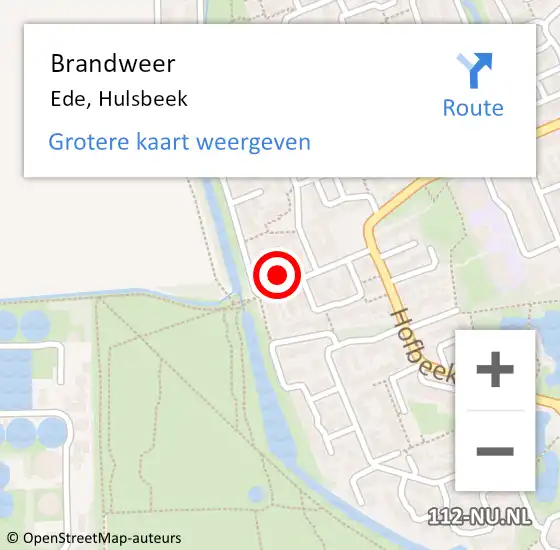 Locatie op kaart van de 112 melding: Brandweer Ede, Hulsbeek op 14 mei 2017 15:20