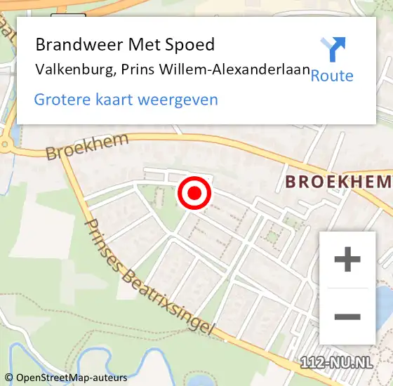 Locatie op kaart van de 112 melding: Brandweer Met Spoed Naar Valkenburg, Prins Willem-Alexanderlaan op 14 mei 2017 15:52