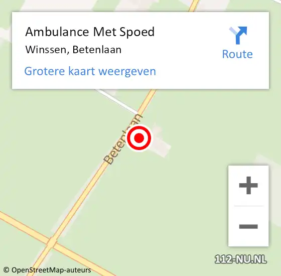 Locatie op kaart van de 112 melding: Ambulance Met Spoed Naar Winssen, Betenlaan op 14 mei 2017 16:00