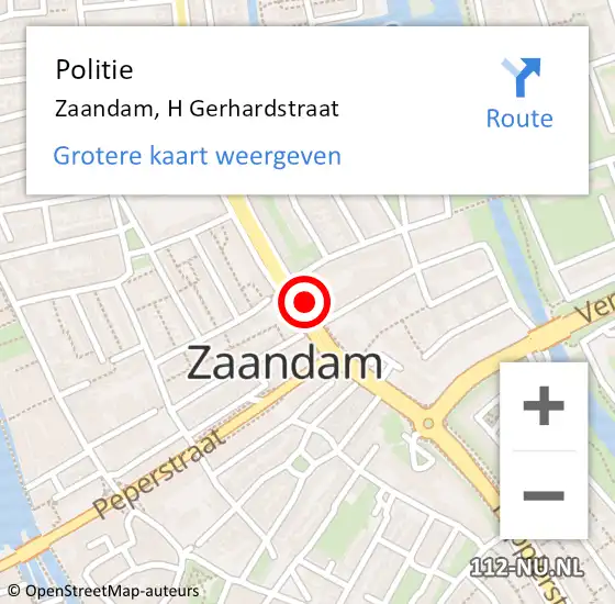 Locatie op kaart van de 112 melding: Politie Zaandam, H Gerhardstraat op 14 mei 2017 16:06