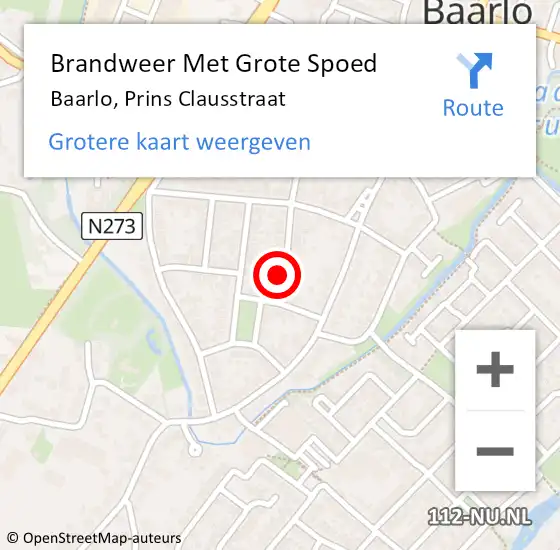 Locatie op kaart van de 112 melding: Brandweer Met Grote Spoed Naar Baarlo, Prins Clausstraat op 14 mei 2017 16:50