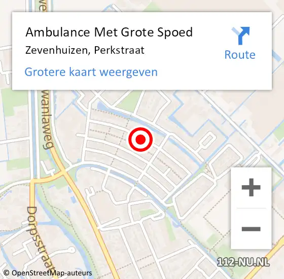 Locatie op kaart van de 112 melding: Ambulance Met Grote Spoed Naar Zevenhuizen, Perkstraat op 14 mei 2017 17:18