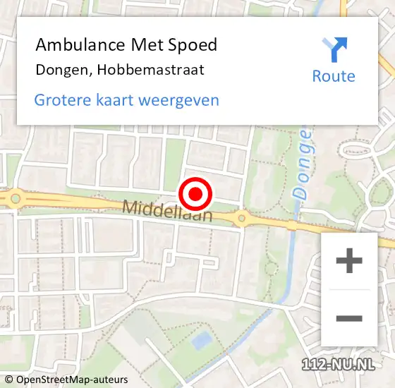 Locatie op kaart van de 112 melding: Ambulance Met Spoed Naar Dongen, Hobbemastraat op 14 mei 2017 17:24