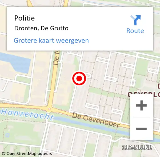 Locatie op kaart van de 112 melding: Politie Dronten, De Grutto op 14 mei 2017 18:02