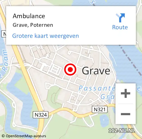 Locatie op kaart van de 112 melding: Ambulance Grave, Poternen op 14 mei 2017 19:04