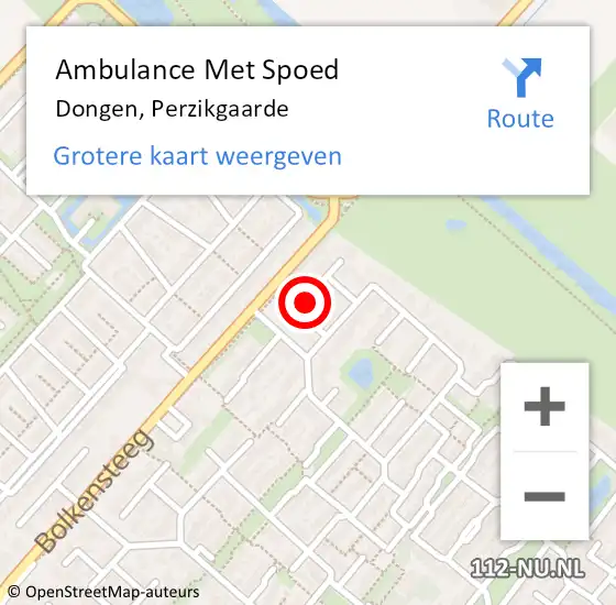 Locatie op kaart van de 112 melding: Ambulance Met Spoed Naar Dongen, Perzikgaarde op 14 mei 2017 20:14