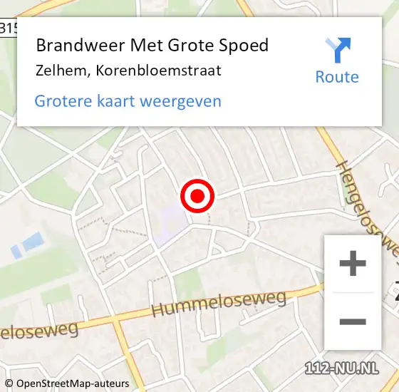 Locatie op kaart van de 112 melding: Brandweer Met Grote Spoed Naar Zelhem, Korenbloemstraat op 14 mei 2017 20:14