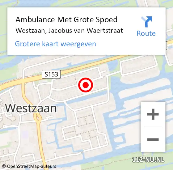 Locatie op kaart van de 112 melding: Ambulance Met Grote Spoed Naar Westzaan, Jacobus van Waertstraat op 14 mei 2017 20:33