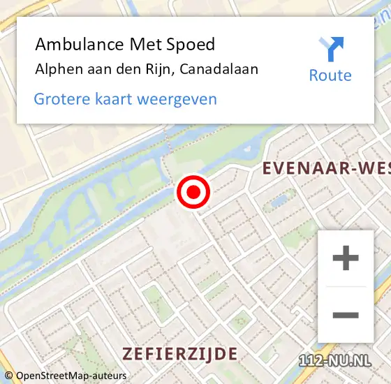 Locatie op kaart van de 112 melding: Ambulance Met Spoed Naar Alphen aan den Rijn, Canadalaan op 14 mei 2017 20:36