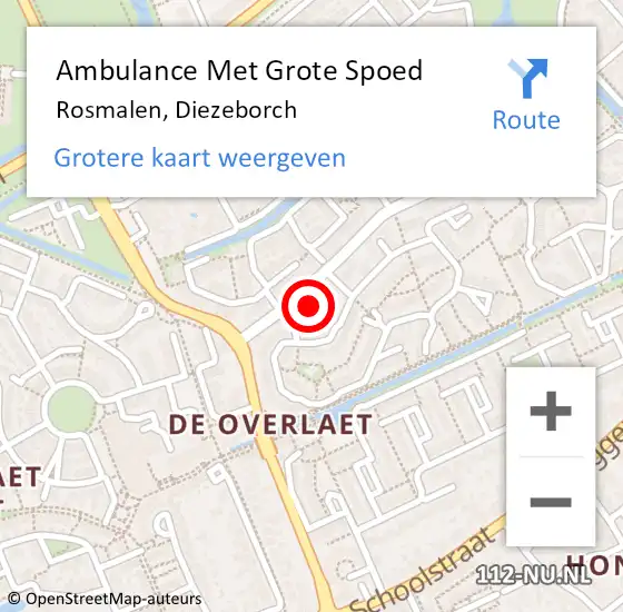 Locatie op kaart van de 112 melding: Ambulance Met Grote Spoed Naar Rosmalen, Diezeborch op 14 mei 2017 22:45