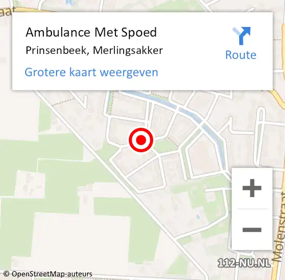 Locatie op kaart van de 112 melding: Ambulance Met Spoed Naar Prinsenbeek, Merlingsakker op 14 mei 2017 23:06