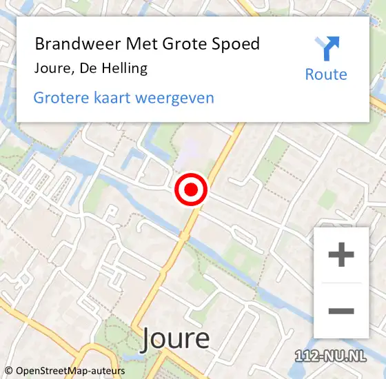 Locatie op kaart van de 112 melding: Brandweer Met Grote Spoed Naar Joure, De Helling op 15 mei 2017 00:07