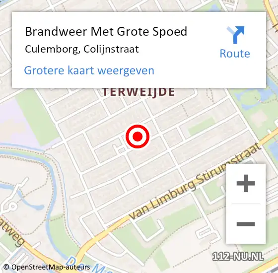 Locatie op kaart van de 112 melding: Brandweer Met Grote Spoed Naar Culemborg, Colijnstraat op 15 mei 2017 01:02