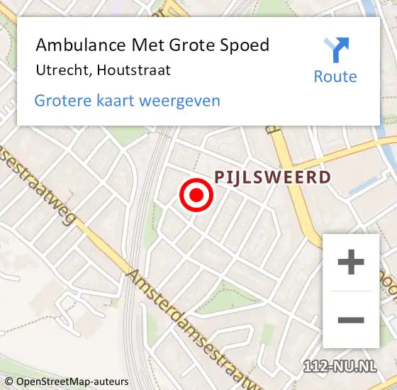 Locatie op kaart van de 112 melding: Ambulance Met Grote Spoed Naar Utrecht, Houtstraat op 15 mei 2017 02:21