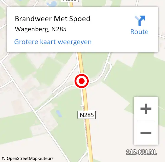 Locatie op kaart van de 112 melding: Brandweer Met Spoed Naar Wagenberg, N285 op 15 mei 2017 07:22