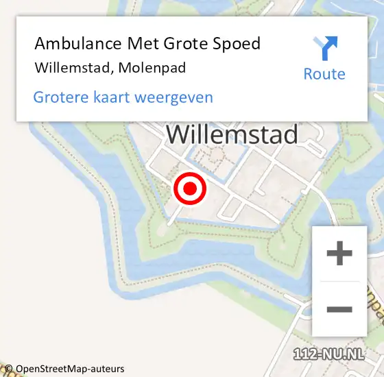 Locatie op kaart van de 112 melding: Ambulance Met Grote Spoed Naar Willemstad, Molenpad op 15 mei 2017 07:34