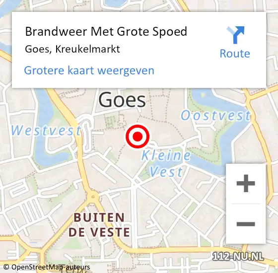 Locatie op kaart van de 112 melding: Brandweer Met Grote Spoed Naar Goes, Kreukelmarkt op 19 september 2013 21:02