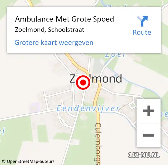 Locatie op kaart van de 112 melding: Ambulance Met Grote Spoed Naar Zoelmond, Schoolstraat op 15 mei 2017 09:33