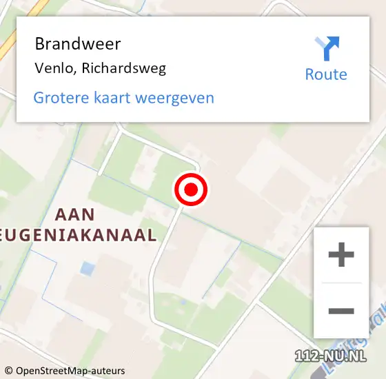 Locatie op kaart van de 112 melding: Brandweer Venlo, Richardsweg op 15 mei 2017 10:42