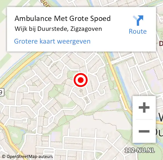 Locatie op kaart van de 112 melding: Ambulance Met Grote Spoed Naar Wijk bij Duurstede, Zigzagoven op 15 mei 2017 10:48