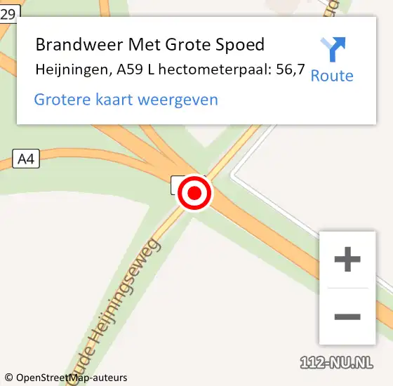 Locatie op kaart van de 112 melding: Brandweer Met Grote Spoed Naar Heijningen, A59 R hectometerpaal: 57,2 op 15 mei 2017 12:03