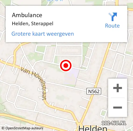 Locatie op kaart van de 112 melding: Ambulance Helden, Sterappel op 20 januari 2014 14:48