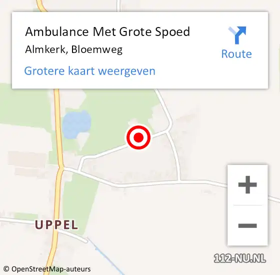 Locatie op kaart van de 112 melding: Ambulance Met Grote Spoed Naar Almkerk, Bloemweg op 15 mei 2017 12:08