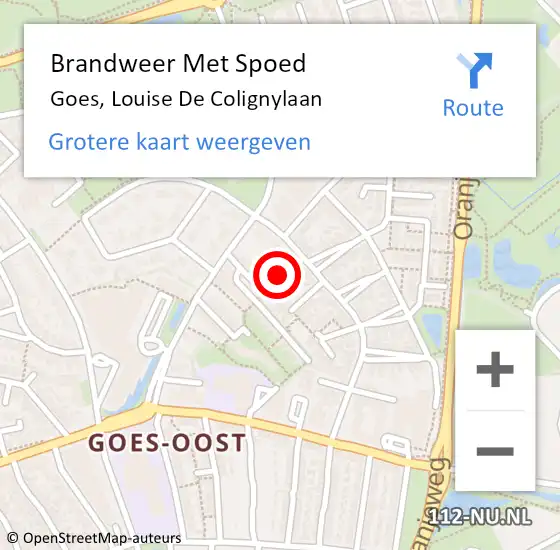 Locatie op kaart van de 112 melding: Brandweer Met Spoed Naar Goes, Louise De Colignylaan op 15 mei 2017 12:26