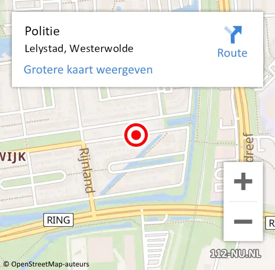 Locatie op kaart van de 112 melding: Politie Lelystad, Westerwolde op 15 mei 2017 13:00