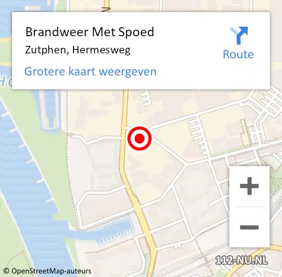 Locatie op kaart van de 112 melding: Brandweer Met Spoed Naar Zutphen, Hermesweg op 15 mei 2017 13:04