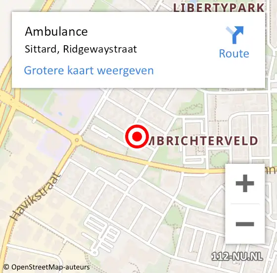 Locatie op kaart van de 112 melding: Ambulance Sittard, Ridgewaystraat op 20 januari 2014 15:01