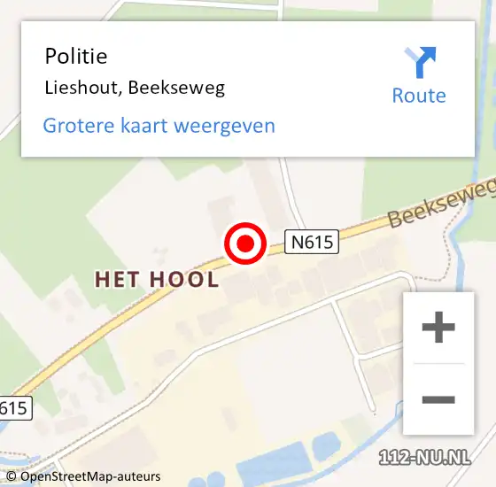 Locatie op kaart van de 112 melding: Politie Lieshout, Beekseweg op 15 mei 2017 13:54