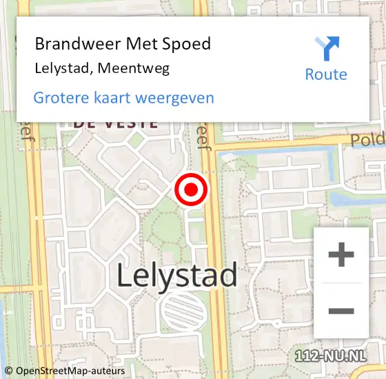 Locatie op kaart van de 112 melding: Brandweer Met Spoed Naar Lelystad, Meentweg op 15 mei 2017 14:17