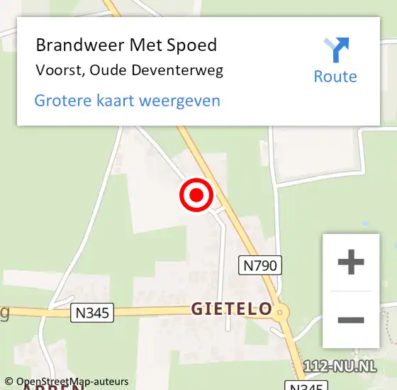 Locatie op kaart van de 112 melding: Brandweer Met Spoed Naar Voorst, Oude Deventerweg op 15 mei 2017 14:18