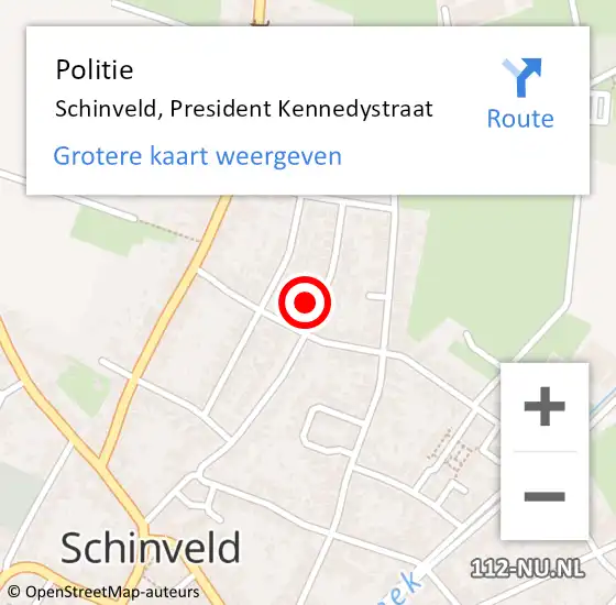 Locatie op kaart van de 112 melding: Politie Schinveld, President Kennedystraat op 15 mei 2017 15:24