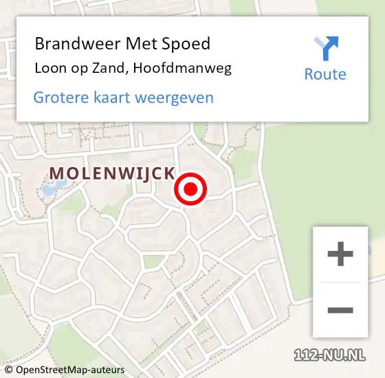 Locatie op kaart van de 112 melding: Brandweer Met Spoed Naar Loon op Zand, Hoofdmanweg op 15 mei 2017 15:38