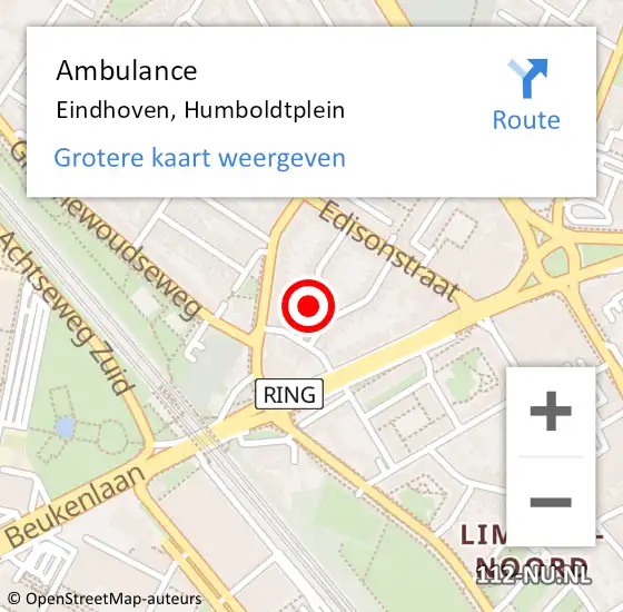 Locatie op kaart van de 112 melding: Ambulance Eindhoven, Humboldtplein op 15 mei 2017 16:04