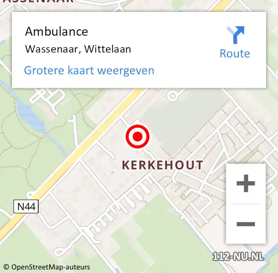 Locatie op kaart van de 112 melding: Ambulance Wassenaar, Wittelaan op 15 mei 2017 17:43