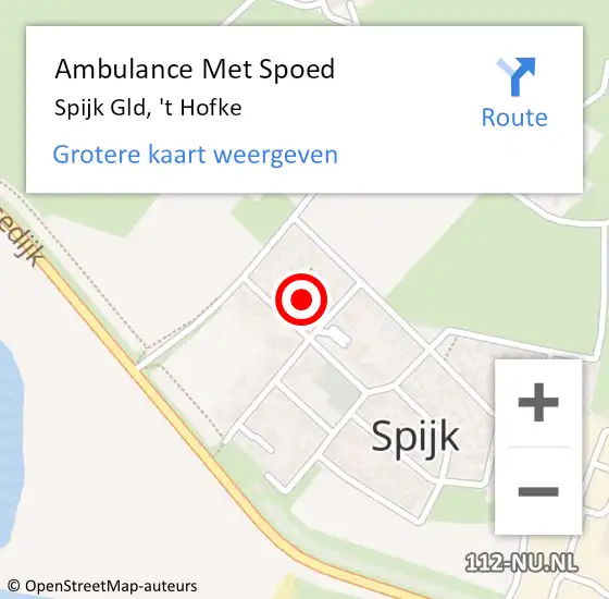 Locatie op kaart van de 112 melding: Ambulance Met Spoed Naar Spijk Gld, 't Hofke op 15 mei 2017 17:49