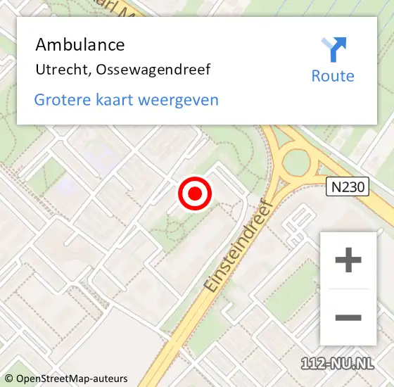 Locatie op kaart van de 112 melding: Ambulance Utrecht, Ossewagendreef op 15 mei 2017 18:16