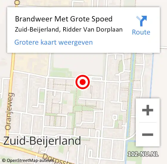 Locatie op kaart van de 112 melding: Brandweer Met Grote Spoed Naar Zuid-Beijerland, Ridder Van Dorplaan op 15 mei 2017 18:27