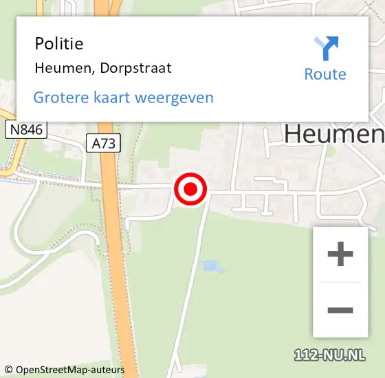 Locatie op kaart van de 112 melding: Politie Heumen, Dorpstraat op 15 mei 2017 19:01