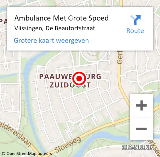 Locatie op kaart van de 112 melding: Ambulance Met Grote Spoed Naar Vlissingen, De Beaufortstraat op 15 mei 2017 19:25